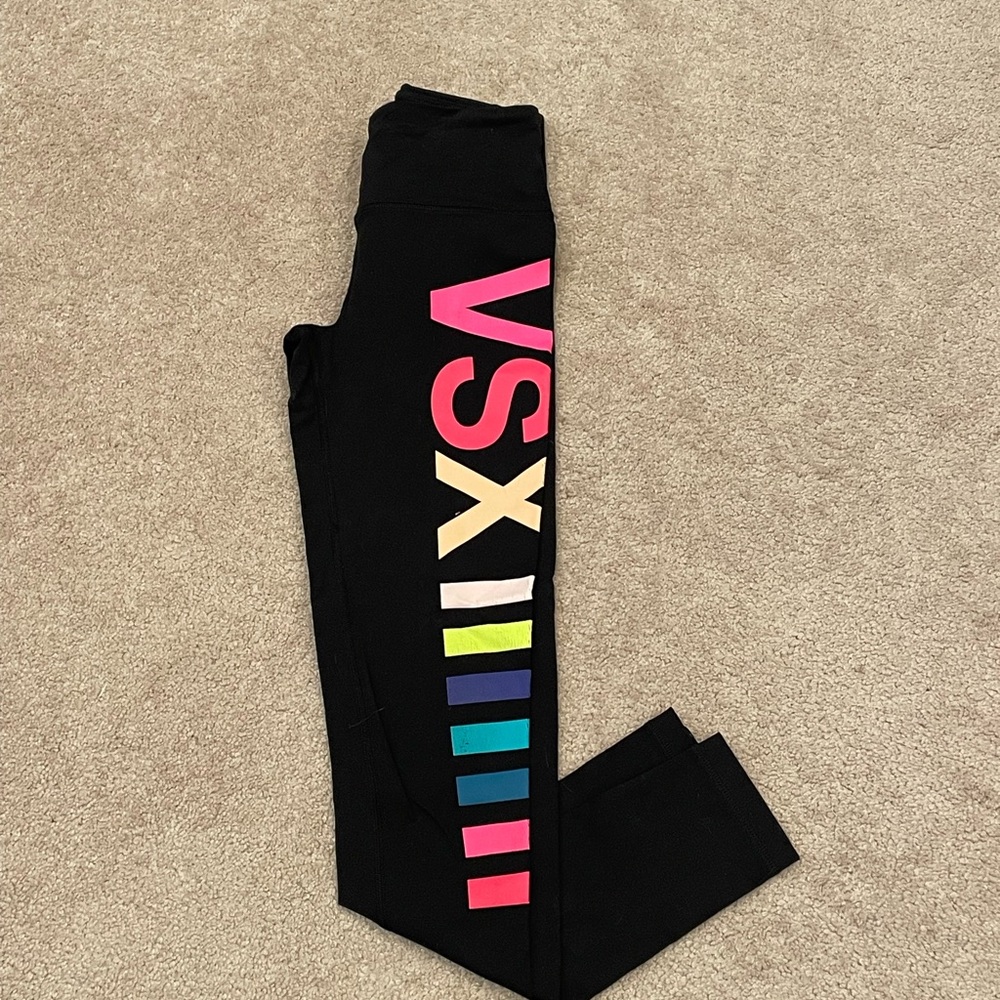Victorias Secret VSX Black Athletic Leggings with Colorful Stripes